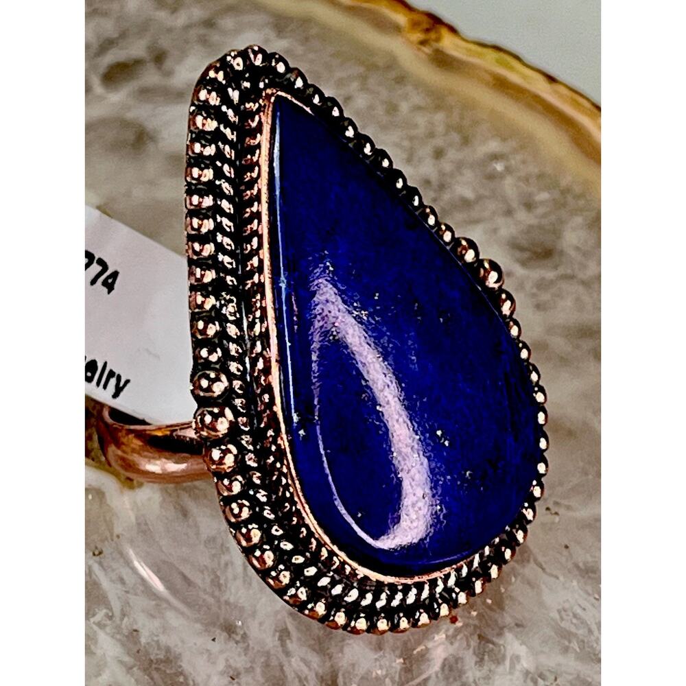 Large Southwestern Lapis Lazuli Copper Statement Ring Adjustable Size NEW - Picture 6 of 16
